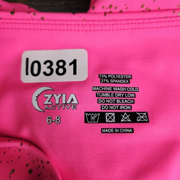 Zyia Pants Womens 6 8 Pink Gold Splatter Leggings Crop Mid Rise Athletic Running - Picture 11 of 11